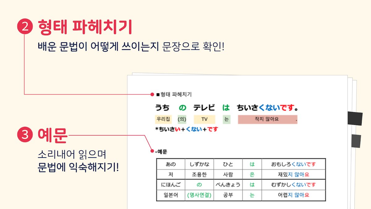 교재 쪽 캡처 — 형태 파헤치기와 예문 표